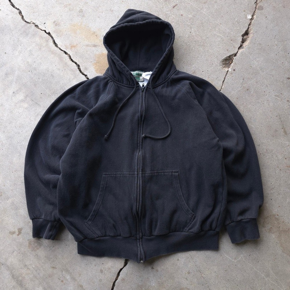 Vintage 90s Ozark Trail Black Zip Hoodie Size L Thermal Lined Raglan